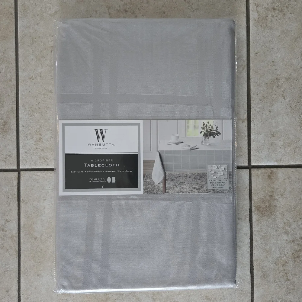 NEW Wamsutta Grey Tablecloth Rectangle 60 x 84 Water Resistant Machine Washable